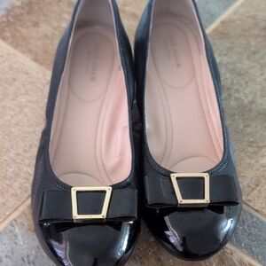 Cole Haan Women's Black Patent Flats with Gold Buckle